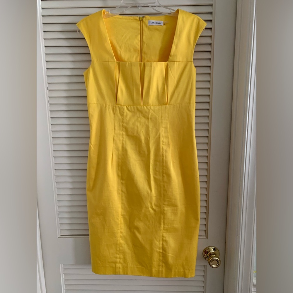 Calvin Klein Yellow Sheath Dress  Size 6- worn once!